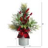 Nearly Natural 20-in Holiday Winter Greenery, Pinecone and Berries with Buffalo Plaid Bow Artificial Christmas Table Arrangement - 2 of 4