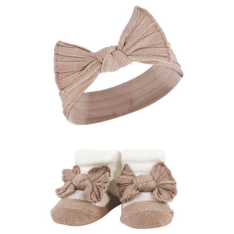 Hudson Baby Infant Girls Headband and Socks Giftset, Pink Taupe, One Size, 3 of 6
