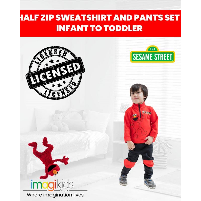 Sesame Street Elmo Fleece Half Zip Sweatshirt and Pants Set Infant to Toddler, 2 of 9