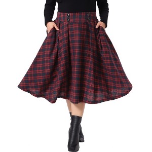 Women's Plus Size Vintage Christmas Plaid High Waist Flared Swing