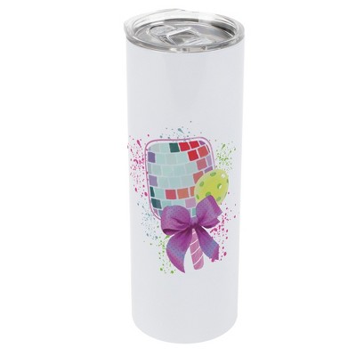 Elanze Designs 20 Ounce Stainless Steel On the Go Travel Tumbler With Push Top Lid, Disco Pickleball Paddle