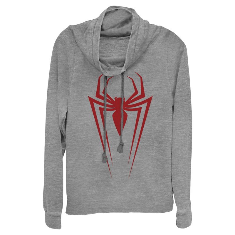 Juniors Womens Marvel Spider-Man Icon Badge Cowl Neck Sweatshirt, 1 of 4