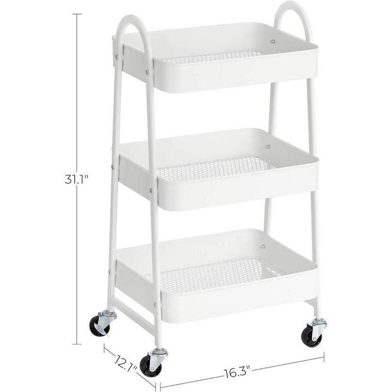 SONGMICS 3-Tier Rolling Cart, Metal Storage Cart, Kitchen Storage Trolley with 2 Brakes and Handles, Utility Cart, Easy Assembly, 3 of 8