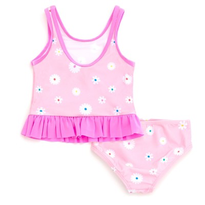 Ms. Rachel Little Girls UPF 50+ Peplum Tankini Top and Bikini Bottom Swim Set Pink — фото 6