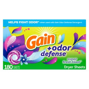 Gain + Odor Defense Dryer Sheets, Super Fresh Blast Scent Fabric Softener Sheets, 180 ct - 1 of 4