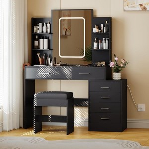 Modern Vanity Desk, Makeup Vanity Set with 6 Drawers and Shelves, Vanity with Vanity with Stool for Bedroom - 1 of 4
