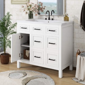 ORRD 36" Bathroom Vanity with Resin Sink, 4 Drawers & 2 Doors Storage Cabinet - 1 of 4
