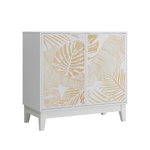 PDTEND 31.5" Carved Wood Decorative Storage Cabinet with Adjustable Shelves and Double Doors, White - 1 of 4