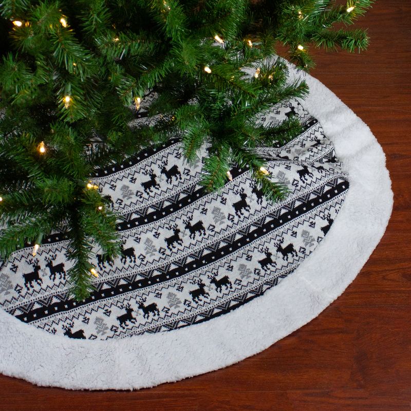 Northlight 48" Black and White Knitted Reindeer Lodge Round Christmas Tree Skirt, 2 of 4