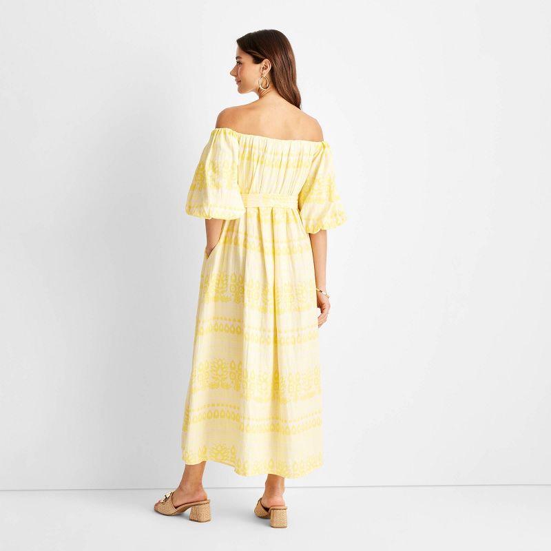 Women's Floral Print Off the Shoulder Puff Sleeve Midi Dress - Future Collective™ with Jenny K. Lopez Yellow, 2 of 8