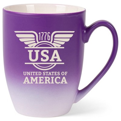 100 North United States of America 10 Ounce Purple and White Two Toned Ombre, Comfortably Fits Your Hands, Ceramic Tea Coffee Cup Mug, USA United