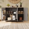 "LunaLulinlk 51.2""W Geometric Twill Stripe Textured Design Kitchen Island with Drop Leaf, Farmhouse Kitchen Island, Brown " - 2 of 4