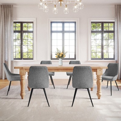 Set of 6 Modern Upholstered Dining Chairs, Armless Kitchen & Dining Room Chairs with Metal Legs and Comfortable Padded Seat-Maison Boucle