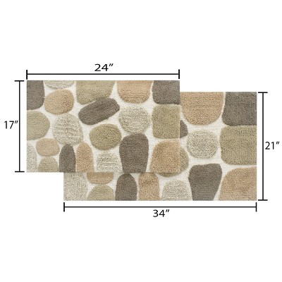 Pebble Pattern Beige and Brown Cotton Bath Rug Set