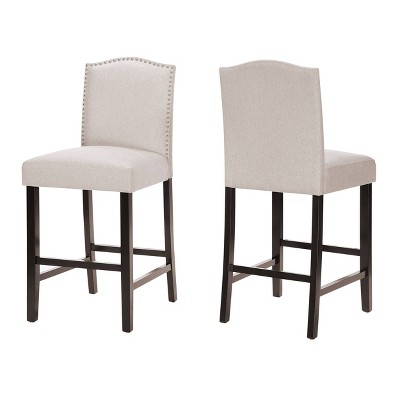 Set of 2 Darren Contemporary Upholstered Counter Height Barstools with Nailhead Trim - Christopher Knight Home