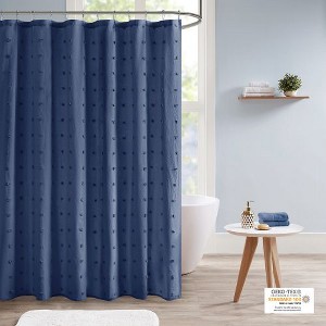 PAGED Shabby Chic Cotton Pom Pom Shower Curtain, 70x72" Cotton Shower Curtain for Bathroom, Yarn Dyed Jacquard Shower Curtain - 1 of 4