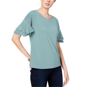 I.N.C International Concepts Womens Ruffle Sleeve Pullover Blouse, Green, Medium - 1 of 1