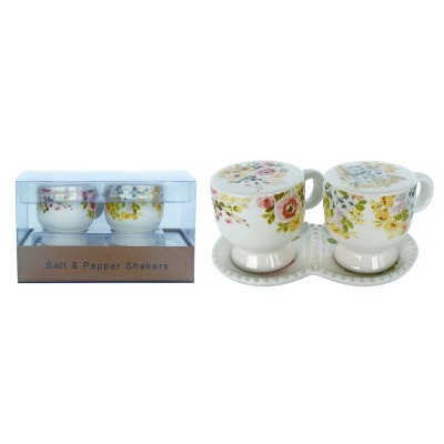 Transpac Ceramic 5.75 in. Teacup Salt and Pepper Shaker Set