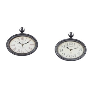 Set of 2 Metal Pocket Watch Style Wall Clocks Cream - Olivia & May: Vintage-Inspired, Oval, Indoor Hanging Timepieces - 1 of 4