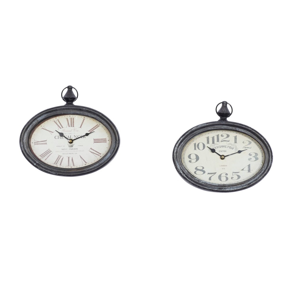 Photos - Wall Clock Set of 2 Metal Pocket Watch Style  Cream - Olivia & May