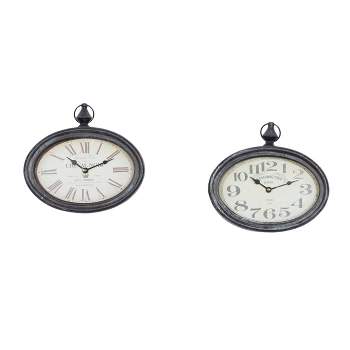 Set of 2 Metal Pocket Watch Style Wall Clocks Cream - Olivia & May