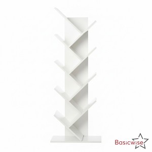 Basicwise Modern 9-Tier Wooden Tree Bookshelf Vertical Book Storage Rack Design Space-Saving Floor Standing Bookcase for Living Room Bedroom or Study - 1 of 4