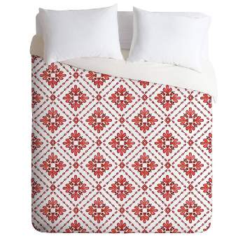 Queen/Full Schatzi Brown Boho Tile Comforter Set Red - Deny Designs