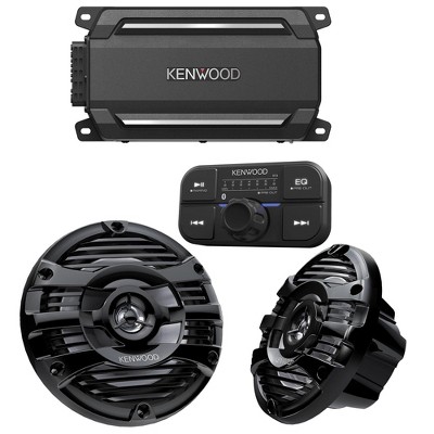 Kenwood KAC-M5024BT 4 Channel Bluetooth, Waterproof Compact Amplifier with 2 Pairs of KFC-1653MRB 6.5" 2-way Marine Speaker System (Black)