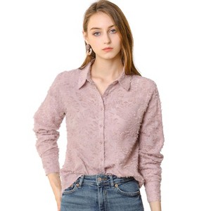 Allegra K Women's Point Collar Long Sleeve Floral Pattern Button Down Shirt - 1 of 4