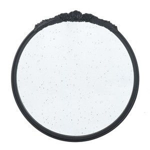 HomeRoots 30" Black Crowned Top Antiqued Glass Round Framed Accent Mirror - 1 of 4