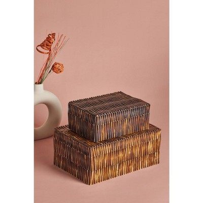 Winston Set of 2 Brown Carved Bone Decorative Boxes