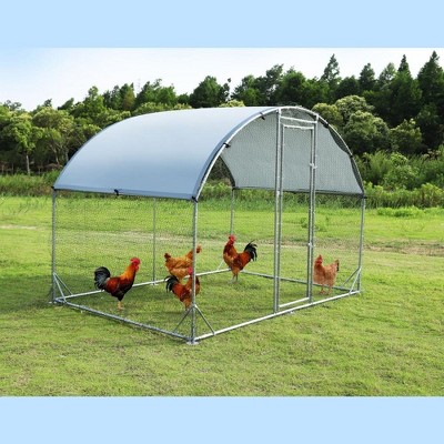 Large Silver Metal Chicken Coop with Waterproof Cover