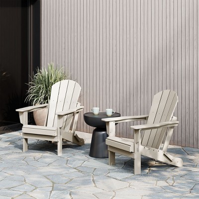 Sand HDPE Outdoor Folding Adirondack Chairs, Set of 2