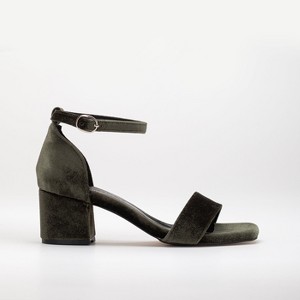 Iva - Olive Green Velvet Low Heel Sandals | Forever & Always Shoes - 1 of 4