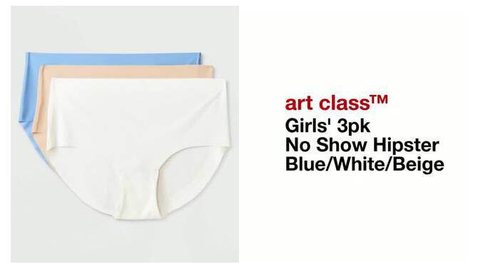 Girls' 3pk No Show Hipster - art class™ Blue/White/Beige, 2 of 4, play video