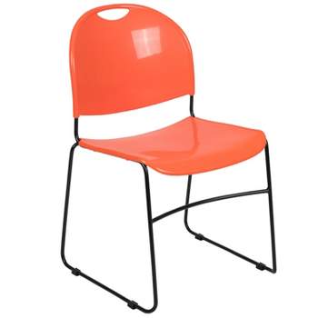 Flash Furniture HERCULES Series 880 lb. Capacity Orange Ultra-Compact Stack Chair with Black Powder Coated Frame