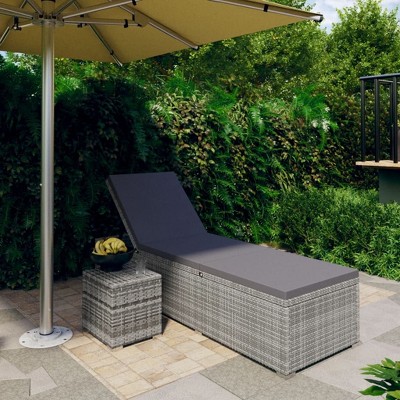 vidaXL Sun Lounger with Cushion and Tea Table Poly Rattan Gray