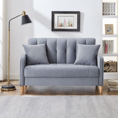 NicBex Modern Velvet Upholstered Loveseat Sofa  with Wooden Nature Legs,Fluffy Single Sofa for Living Room,Department