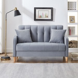 NicBex Modern Velvet Upholstered Loveseat Sofa  with Wooden Nature Legs,Fluffy Single Sofa for Living Room,Department - 1 of 4