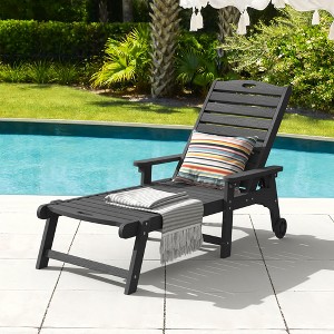 Outdoor Chaise Lounge, 79'' Oversized HDPS Chaise Lounger, 5 Positions Adjustable Lounge Chairs, Pool Lounge Chair with Wheels for Poolside, Backyard - 1 of 4