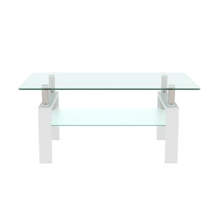 AEELLEEA Modern Glass Coffee Table, 8mm Tempered Glass Top, Lower ...