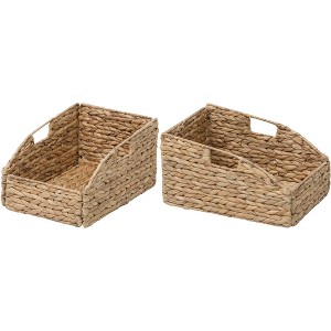 eHemco Trapezoid Woven Hyacinth Wicker Pantry Storage Baskets with Iron Wire Frame, 13.25"x9"x7/3.5", Natural - 1 of 4
