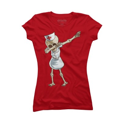 Junior's Design By Humans Halloween Dabbing Funny Skeleton Nurse RN Costume Gift By COVI T-Shirt