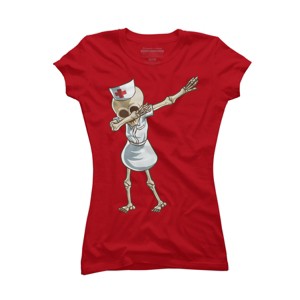 Junior's Design By Humans Halloween Dabbing Funny Skeleton Nurse RN Costume Gift By COVI T-Shirt - 1 of 3