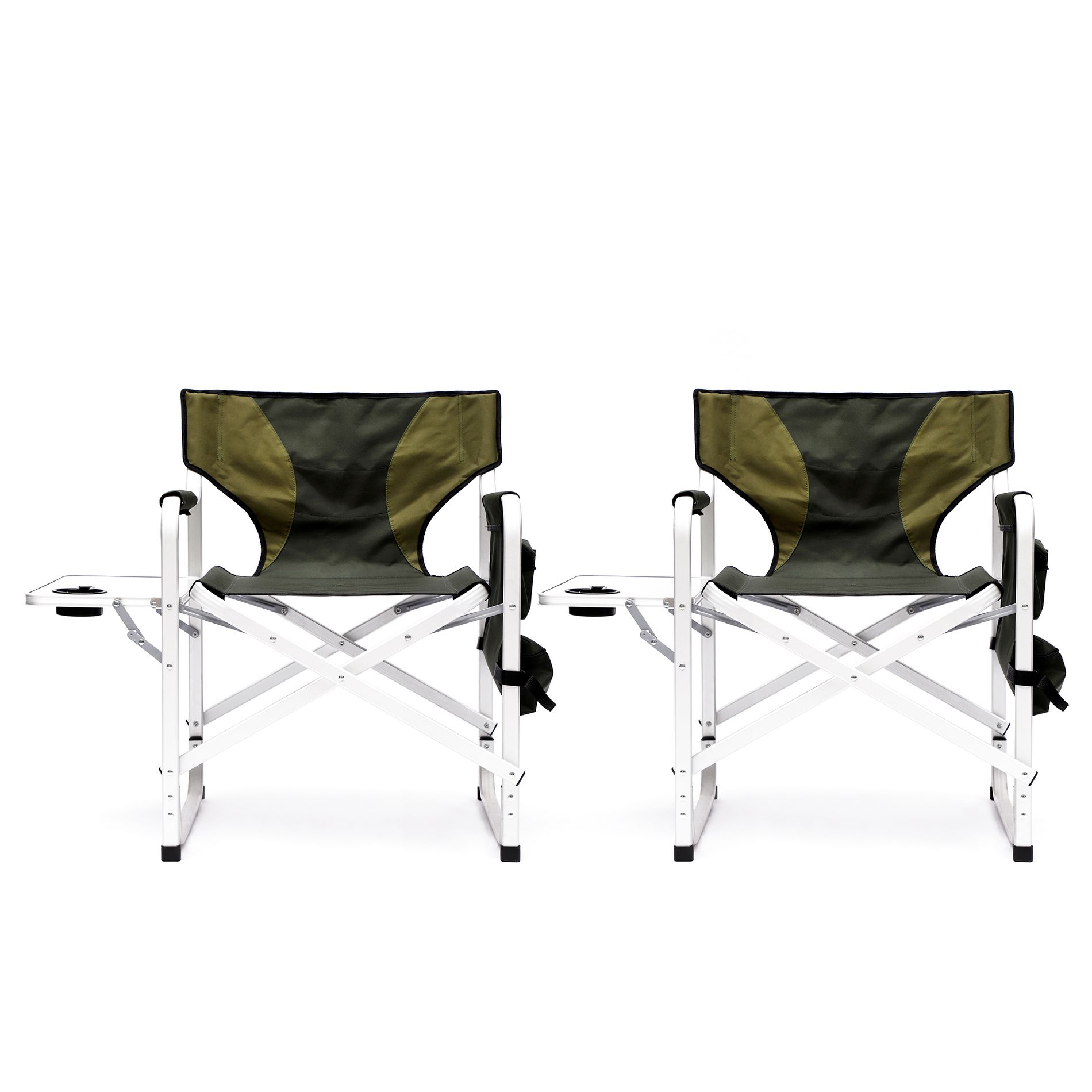 Gulches 2-Piece Folding Outdoor Chairs with Side Table & Storage Pockets Lightweight Aluminum Oversized Director's Chair, 400lbs Capacity, Green