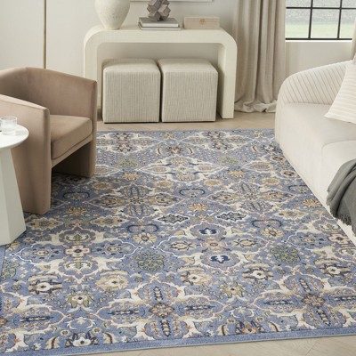 Light Blue Floral Synthetic Rectangular Area Rug 7' x 10'