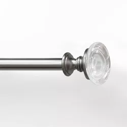 36"x66" Drapery Single Rod Set Finials Modern Brushed Nickel Crystal Knob - Lumi Home Furnishings