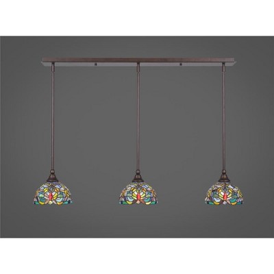 Toltec Lighting Any 3 - Light Chandelier in  Bronze with 7" Kaleidoscope Art Glass Shade