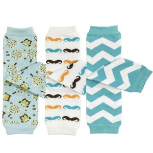 Wrapables Blue Baby Leg Warmers (Set of 3), Owls, Moustaches, Chevron - 1 of 1