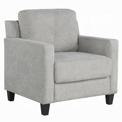 Royal Hampton Accent Chair, Track Armrest, Gray Fabric Seat w Tufted Backrest
